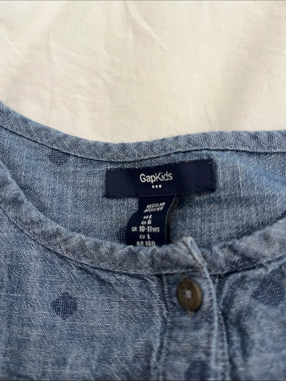 GAP Blue Chambray Dot Long-Sleeve Dress